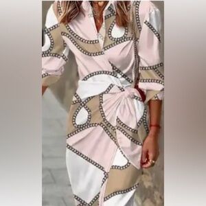 Dress, pink, white tan wrap style